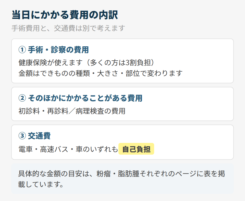 手術費用と交通費の内訳